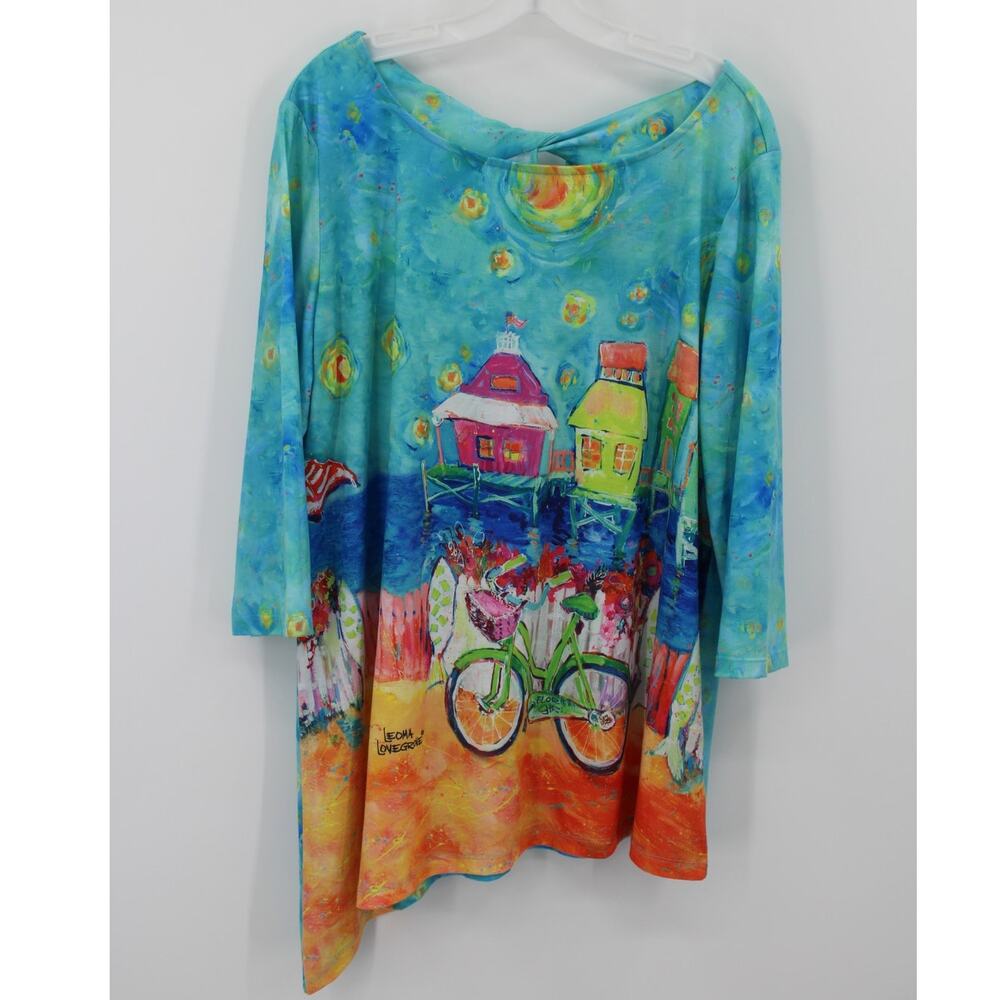 Leoma Lovegrove Womens XL Beach Scene Graphic Asymmetric Twist Back